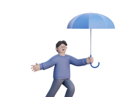 手拿雨伞的卡通男生