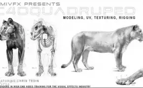 C4D四足动物建模贴图绑定全面教程 Cinema 4D Quadruped Model UV Texturing Rigging
