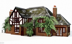 藤蔓缠绕的国外别墅C4D模型 Spach Alspaugh Cottage House C4D 3D Model
