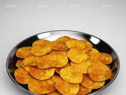 盘子里的炸薯片C4D模型 Potato chips