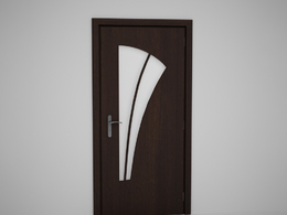 办公室深棕色木门扇形玻璃装饰木门C4D模型下载 Door model