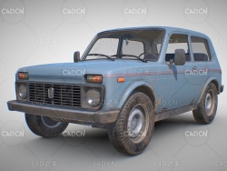 蓝色复古拉达两门越野车C4D模型 Lada Niva