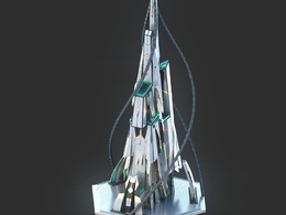 未来科幻创意摩天大楼建筑c4d模型 Sci-Fi Futuristic Future Fantasy City Building-1