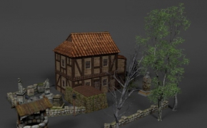 二层古建房屋-客栈C4D模型 Medieval Ultimate House With Backyard 3d model
