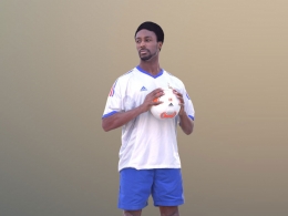 三维扫描写实人物双手握球的非洲男性运动员