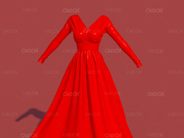 红色晚礼服 天鹅绒连衣裙C4D模型 Velvet Dress CamilleKleinman
