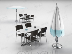 藤椅方桌和户外伞C4D模型