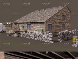 C4D复古实木小木屋实写模型 Cabin