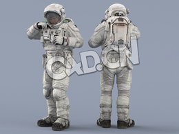 整前胸前设备的白色太空服年轻男性宇宙航天员Idle Chest Device