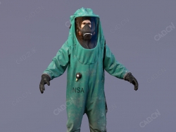 青绿色防化服装美国NSA防化兵战士C4D模型Characters Apose Rig