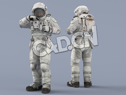 整前胸前设备的白色太空服大胡子男性宇宙飞行员Idle Chest Device