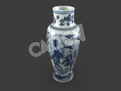 C4D中国古代青花瓷花瓶模型 Baluster vase, from a five piece garniture