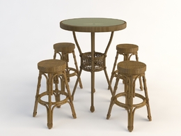 藤椅 休闲椅 茶椅 四人桌椅C4D模型 Tables and chairs -025 3d model