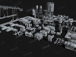 150个工业机械模型ArtStation – Industrial Kitbash – 150 Models with UVs工厂管道发电机工业设备容器零件龙门吊架子