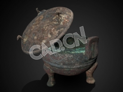 C4D中国古代青铜器鼎模型 Animated bronze 'Ding' food vessel, 5th C BCE