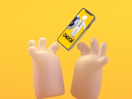 充满创意与趣味感的C4D立体卡通双手托举手机三维模型免费下载，适用于多领域视觉设计与广告动画场景