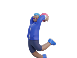 卡通男孩跳跃投篮打篮球姿势