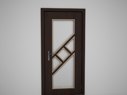 深棕色斜向玻璃木门C4D模型下载 Door model