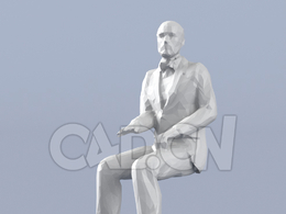 低面多边形卡通人物坐着聊天的老人模型