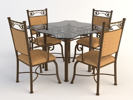 欧式铁艺桌椅 四人桌 时尚餐桌 玻璃桌椅C4D模型 Tables and chairs -044 3d model