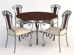 欧式铁艺桌椅 实木圆桌 餐桌C4D模型 Tables and chairs -035 3d model