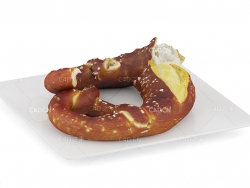 盘子里的两半块椒盐卷饼C4D模型 pretzel