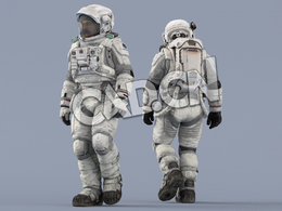 走路的白色太空服中年男性宇宙航天员Walk