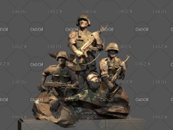3名拿枪的战士雕塑 营院雕塑 军营文化雕塑C4D模型