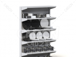 C4D商场超市厨具盘子罐子货架模型下载market shelf plates and pots