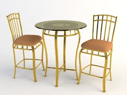 欧式铁艺桌椅 两人桌 圆桌 餐桌 玻璃桌椅C4D模型 Tables and chairs -055 3d model