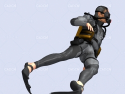 潜水员向左侧游走姿势动画深海潜水蛙人C4D模型DiverHunter-swim left