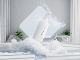 C4D OCTANE水池云雾中的化妆品创意场景模型