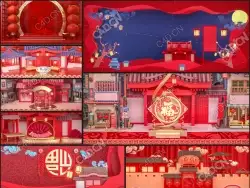 10组新年促销创意电商场景年货节模型中国风新年场景模型年货节工程文件