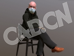 C4D坐椅子上翘腿戴口罩的国外男人模型