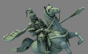 身穿铠甲的将军骑马雕塑C4D模型 General Riding 3D model