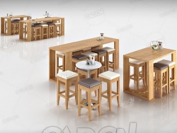 餐厅实木桌椅C4D模型