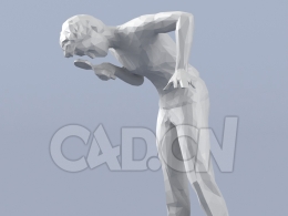 低面多边形卡通人物拿放大镜弯腰查看的男人模型