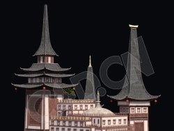 C4D香格里拉中式建筑模型 Kitbash3d-Shangri-La_BldgMD_E_grp