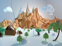 C4D低面多边形景观场景