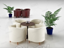 咖啡厅真皮扶手椅套件C4D模型