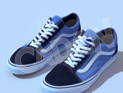 C4D蓝色运动潮牌范斯低帮休闲板鞋3D扫描模型 Vans