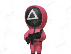 端枪的鱿鱼游戏角色 squid-game-pinksoldier-triangle