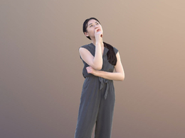 三维扫描写实人物站着思考的女孩