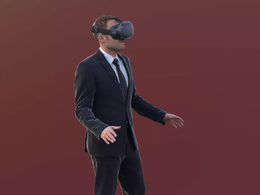 三维扫描写实人物身着黑色西装的国外男人头戴vr头显