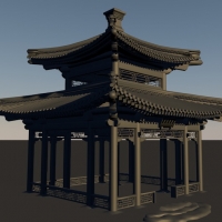 四角凉亭3D模型 Four corner pavilions