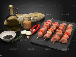 辣椒肉串烤串C4D模型 skewer 3d model