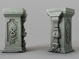 雕花石柱 浮雕柱C4D模型 Relief column