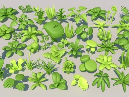 多样低面卡通风格植物装饰3D模型合集，支持C4D格式材质齐全适用于多平台场景搭建
