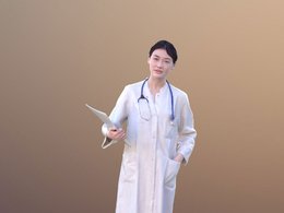 三维扫描写实人物穿白大褂站立的女医生