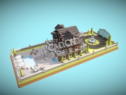 低面多边形卡通别墅建筑C4D模型下载 Low Poly Mansion